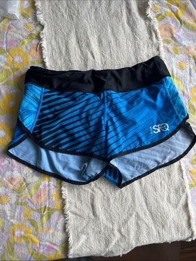 Smash Blue Striped Athletic Shorts with Black Waistband